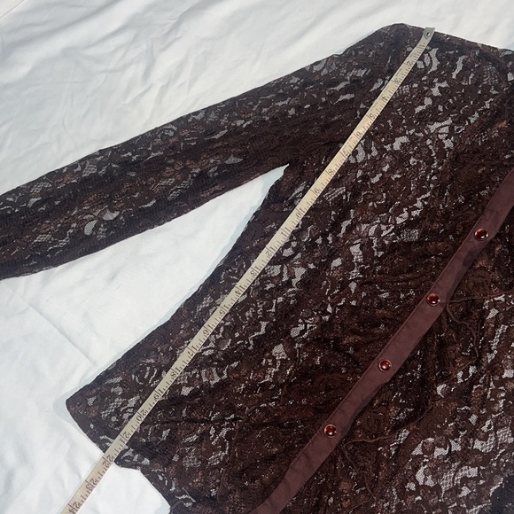 Princy by Jessica Simpson Y2K Brown Sheer Lace Ruffle Button Down Blouse - Picture 7 of 8